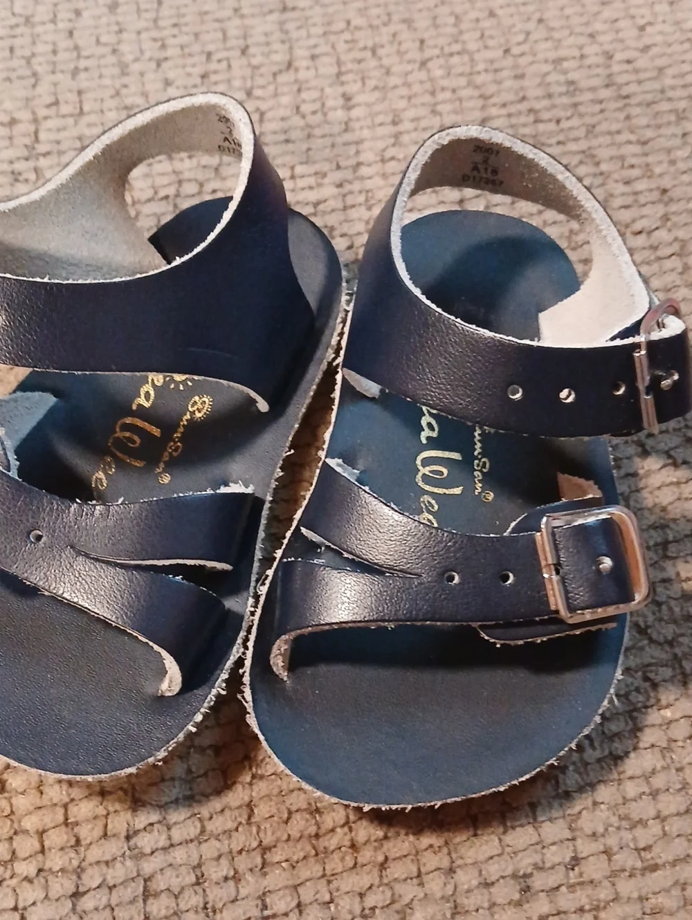 Baby Navy Blue Leather Buckle Sandals